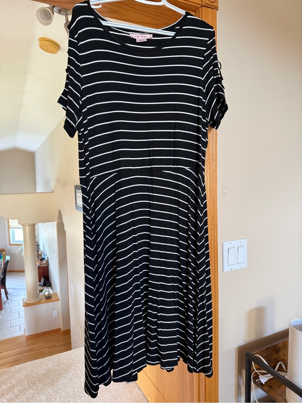 LuLaRoe Black and White Striped Midi Dress